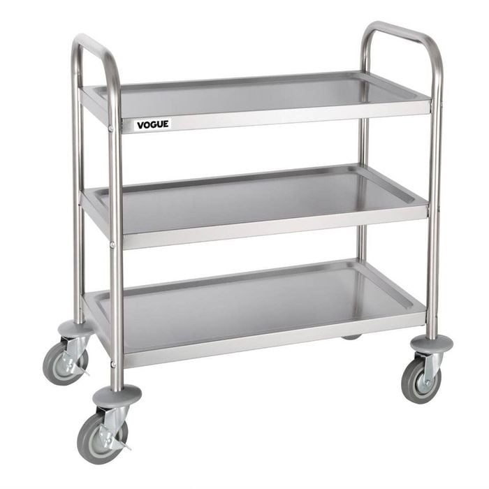 Vogue Clearing Trolley Stainless Steel 3 Tier Small Commercial Kitchen Storage Utility Cart