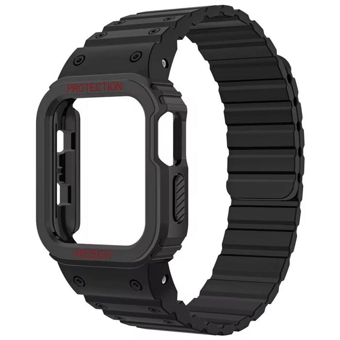 Magnetic Strap For Apple Watch Ultra 49mm Band With Bumper Case Silicone Rugged Sport Band (Black)