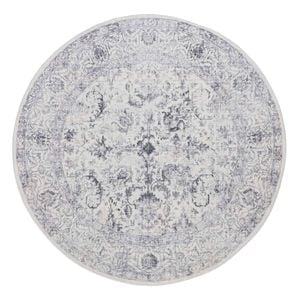 Loopsie-120cm X 120cm-sakalar Grey Floral Medallion Washable Round Rug