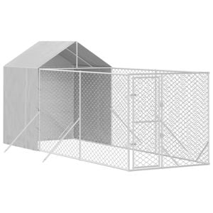 vidaXL Dog Kennel Outdoor Dog Crate Dog House with Roof Silver Galvanised Steel 2x6x2.5 m