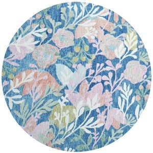 Handmade Floral Wool Rug-6432-Teal blue-160x160cm