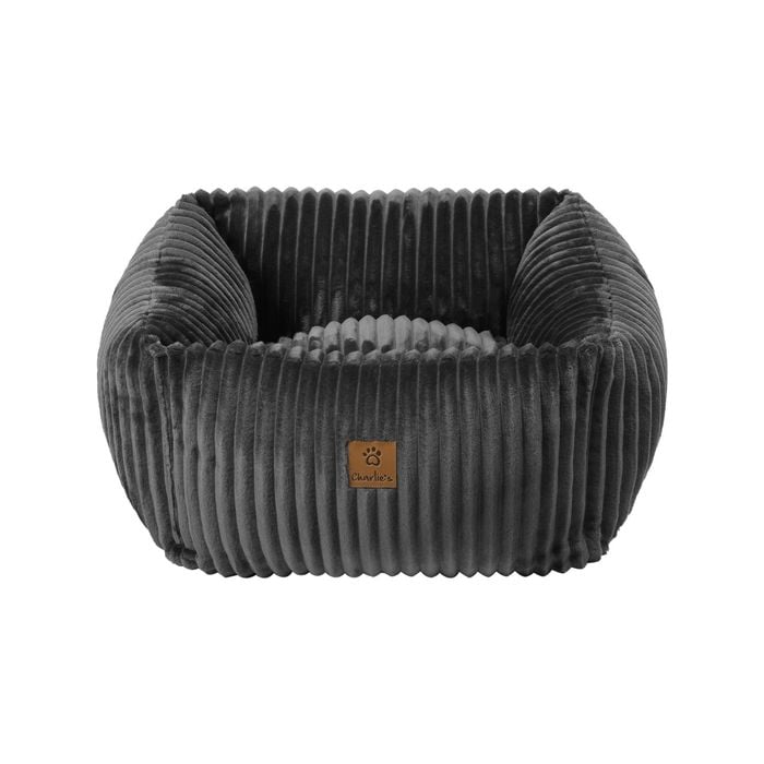 Charlie's Ascher Plush Corduroy Square Dog Bed Grey - Small