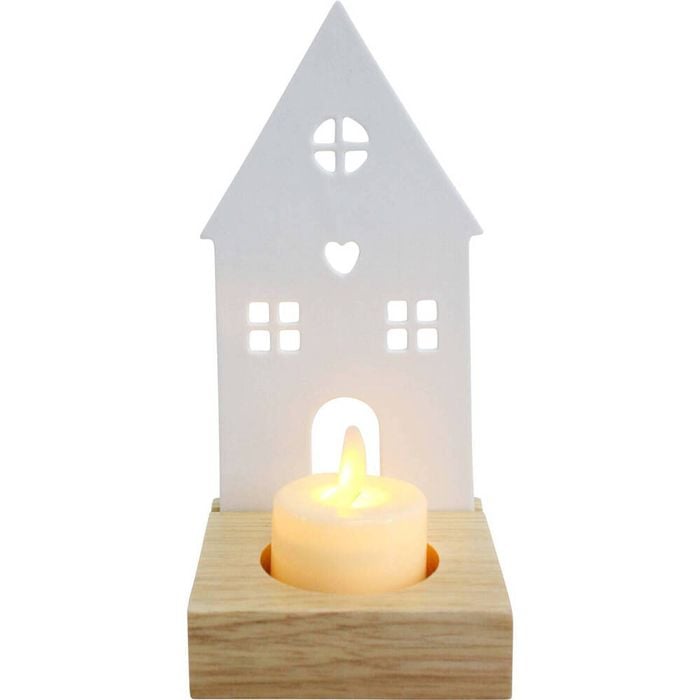 LVD Porcelain Tealight Candle Holder Display House Heart 14cm - White