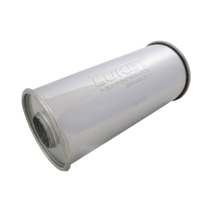 Lukey 2-1/2" Performance Muffler - 5" Round, 12" Long, 430 Ss