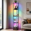 Advwin 5-Tier LED Floor Lamp Corner Shelf Display Bookcase Storage Unit Stand Bookshelf Black