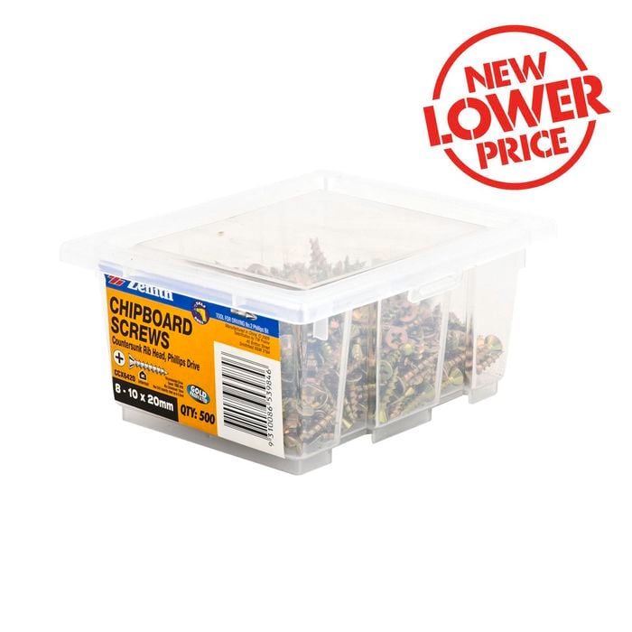 Zenith 8 - 10 x 20mm Countersunk Rib Head Chipboard Screws - 500 Pack