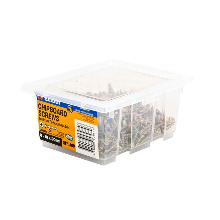Zenith 8 - 10 x 20mm Countersunk Rib Head Chipboard Screws - 500 Pack