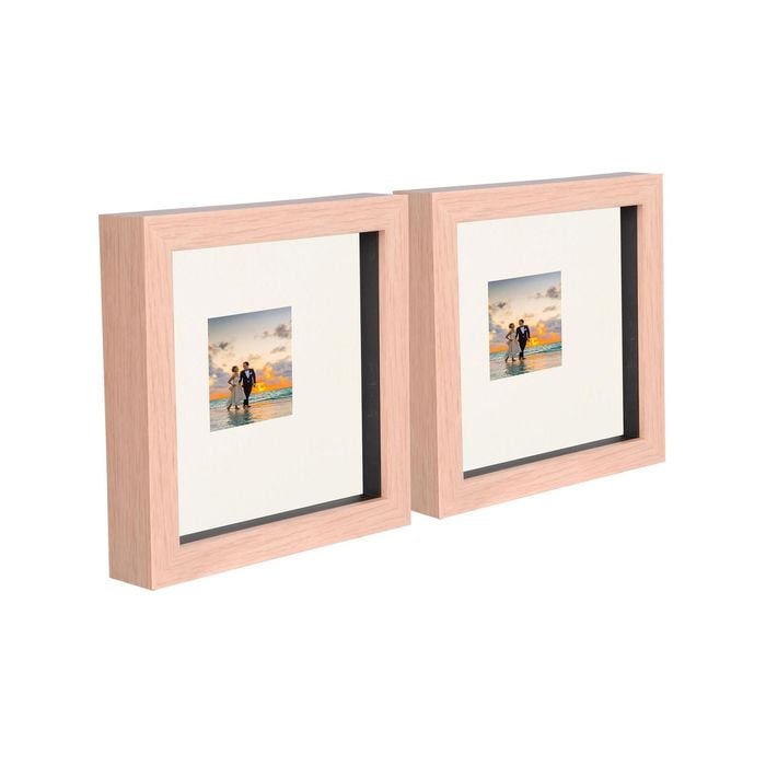 Nicola Spring 6" x 6" Light Wood 3D Box Photo Frames - 2" x 2" Mount - Pack of 2