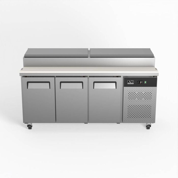 AG Equipment AG 3 Door Saladette Fridge Fits 8 x 1/3 GN Trays - Pizza Prep Fridges (AG-SH3000-700)