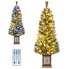 Costway Pre-lit Christmas Tree Potted Xmas Tree Decor Gift w/LEDs Timer