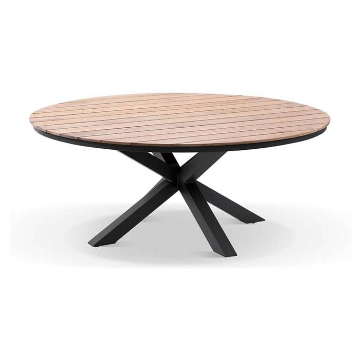 Tuscany Large Round 1.8m Outdoor Aluminium And Teak Top Dining Table Charcoal