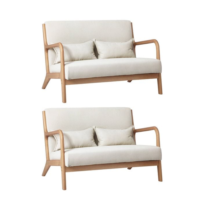 Oikiture 2X Armchair Lounge Chair Accent Armchairs Couches Sofa Wood Light Beige