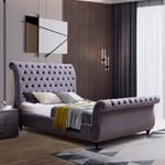 Bed frame Queen Size Velvet Fabric Medium Grey Colour