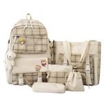 5PCS Backpack Schoolbag Set Oxford and Canvas Grid Multipurpose Travel Bags