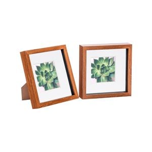 Nicola Spring Acrylic 3D Box Photo Frames with 4" x 4" Mounts - 8" x 8"  - Dark Wood - Pack of 2