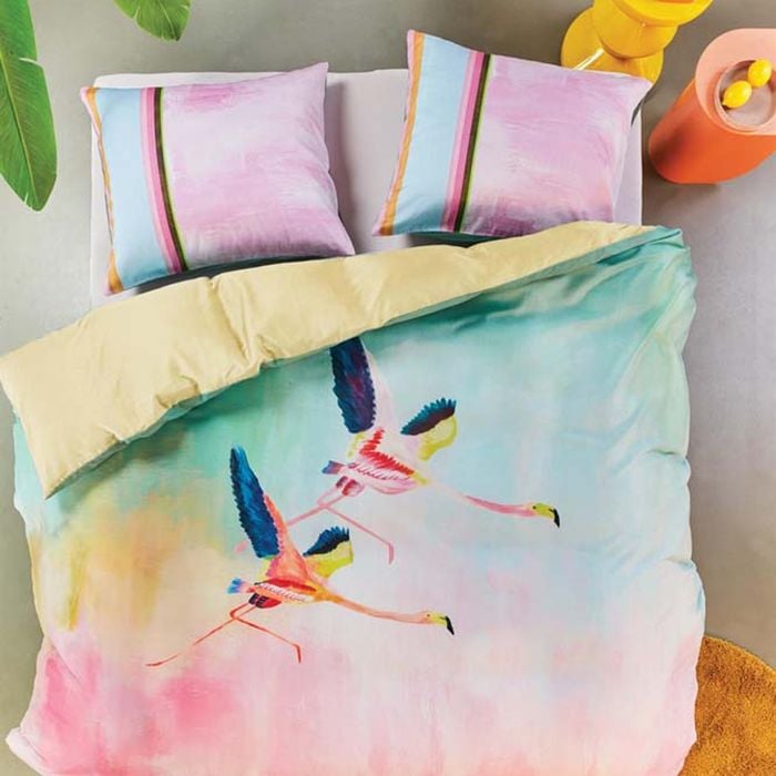 Oilily Queen Light Pink Colorful Birds Multi Cotton Quilt Cover Set - Queen Bed