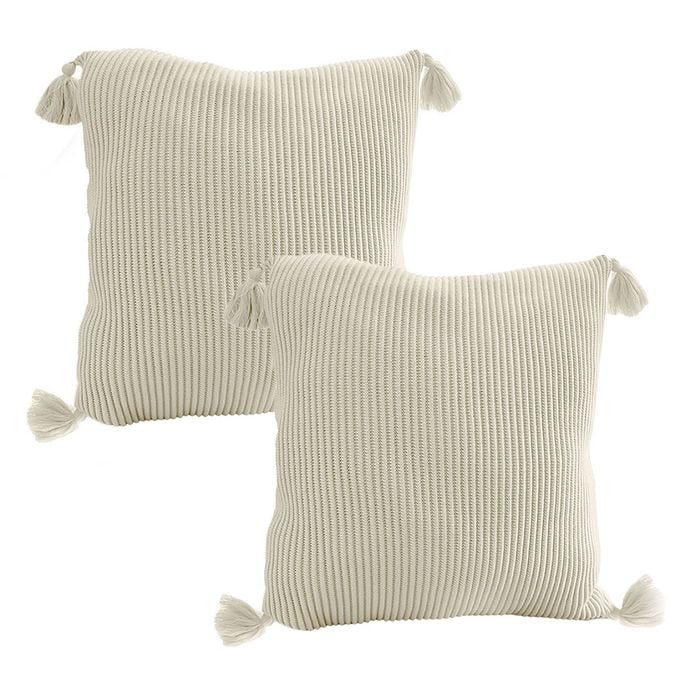 SOGA 2X 45cm Khaki Wabi-Sabi Tassel Square Throw Pillow