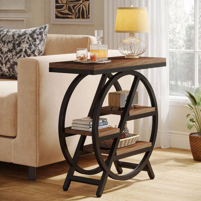 OAKORY 3-Tier End Table with Rustic Brown Engineered Wood and Black Metal Frame