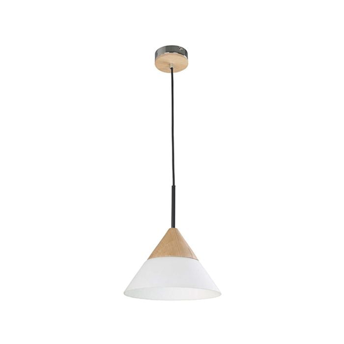 CLA Lighting FINN Blonde Wood & Opal Glass Pendant Light - SML CONE