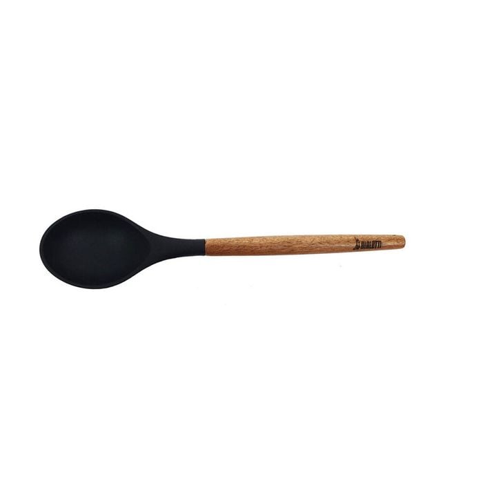 Bialetti St. Clare Black Silicone Solid Spoon w/ Acacia Handle Cookware 31cm