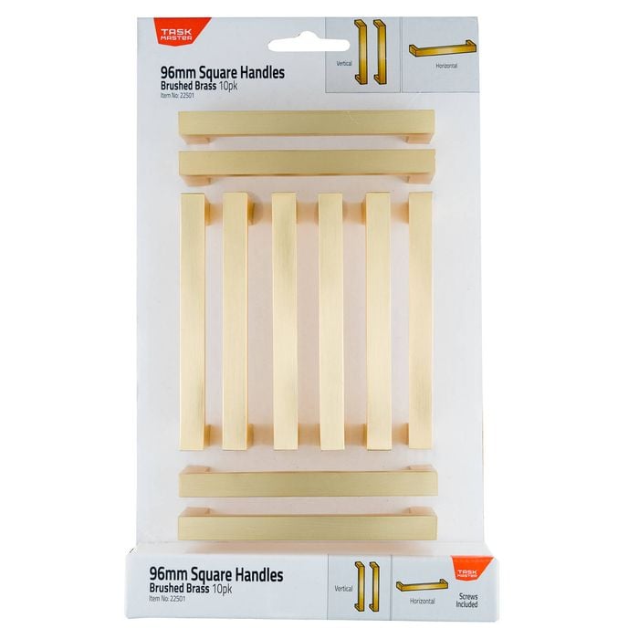 Taskmaster 96mm Brushed Brass Square Handle - 10 Pack