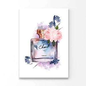 Purple Blue Perfume with Flowers Print 100% Australian Made 50x75cm (Stretched Canvas)