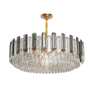 P&P Gold And Grey Smoky Crystal Chandelier With 3-Color LED And Adjustable Height