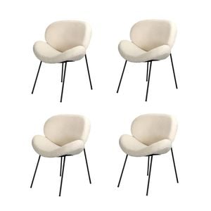 Oikiture 4PCS Armchair Dining Chair Accent Chairs Tub Armchairs Sherpa White