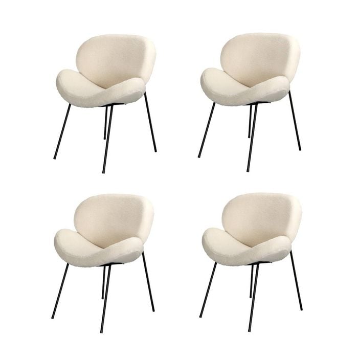 Oikiture 4PCS Armchair Dining Chair Accent Chairs Tub Armchairs Sherpa White