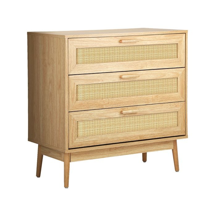 Oikiture 3 Chest Of Drawers Rattan Dresser Natural