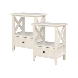 2-tier Bedside Table with Storage Drawer White