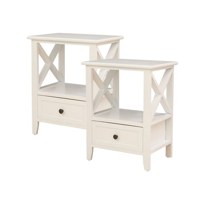 2-tier Bedside Table with Storage Drawer White