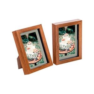Nicola Spring Acrylic 3D Box Photo Frames with 4" x 6" Mounts - 5" x 7"  - Dark Wood - Pack of 2