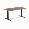 Desky Dual Natural Walnut Scalloped Melamine Sit Stand Desk 150x75cm Matte Black Frame Leg