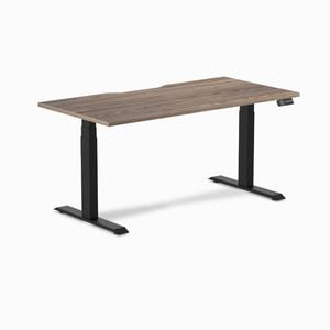 Desky Dual Natural Walnut Scalloped Melamine Sit Stand Desk 150x75cm Matte Black Frame Leg