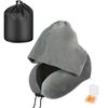 Catzon Travel Neck Pillow with Hood Memory Foam for Neck Support-Plush-Grey