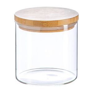 Argon Tableware Glass Storage Jar - Wooden Lid - 550ml - Modern Round Scandi Organisation Container Glass Jar
