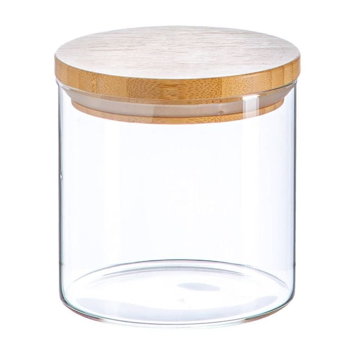 Argon Tableware Glass Storage Jar - Wooden Lid - 550ml - Modern Round Scandi Organisation Container Glass Jar