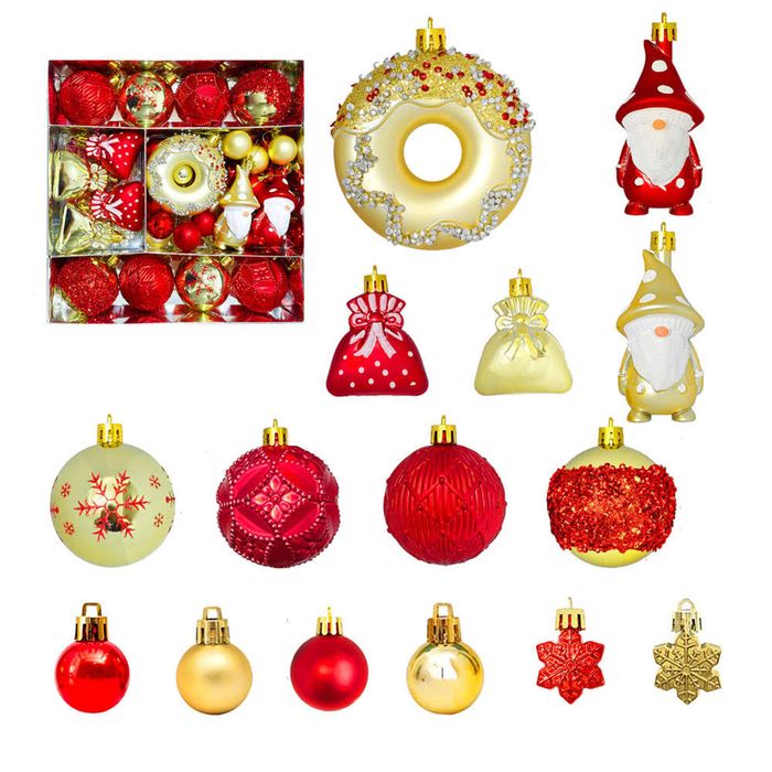 Catzon 60 Pcs Christmas Ornaments with Gnome Donuts Snowflakes for Xmas Party Decor-Set 6