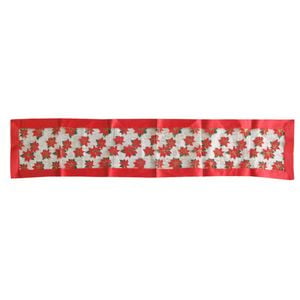 Red Poinsettia Sheer Organza Glitter Table Runner 40 x 183 cm Red
