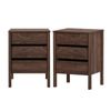 Oikiture 2x Bedside Table 3 Drawers Side Table Nightstand Handle-free Walnut