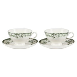 2pc Casa Domani Demi Cup And Saucer Set Antique Green 90ml Porcelain Gift Boxed