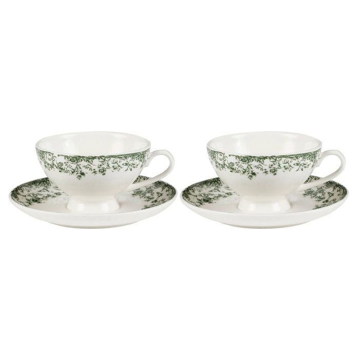 2pc Casa Domani Demi Cup And Saucer Set Antique Green 90ml Porcelain Gift Boxed