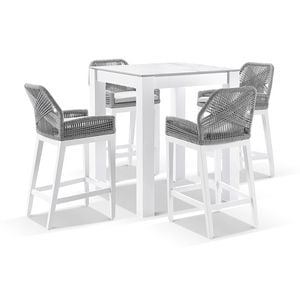 Outdoor Hugo Ceramic Square Aluminium Bar Table with 4 Hugo Rope Bar Stools