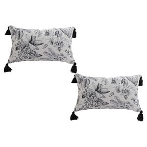 SOGA 2X 35cm Throw Pillows – Black and White Floral Print Elegant with Tassel