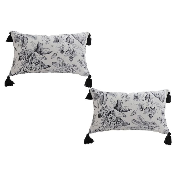 SOGA 2 Pack Black White Floral Tassel Lumbar Pillow 35cm