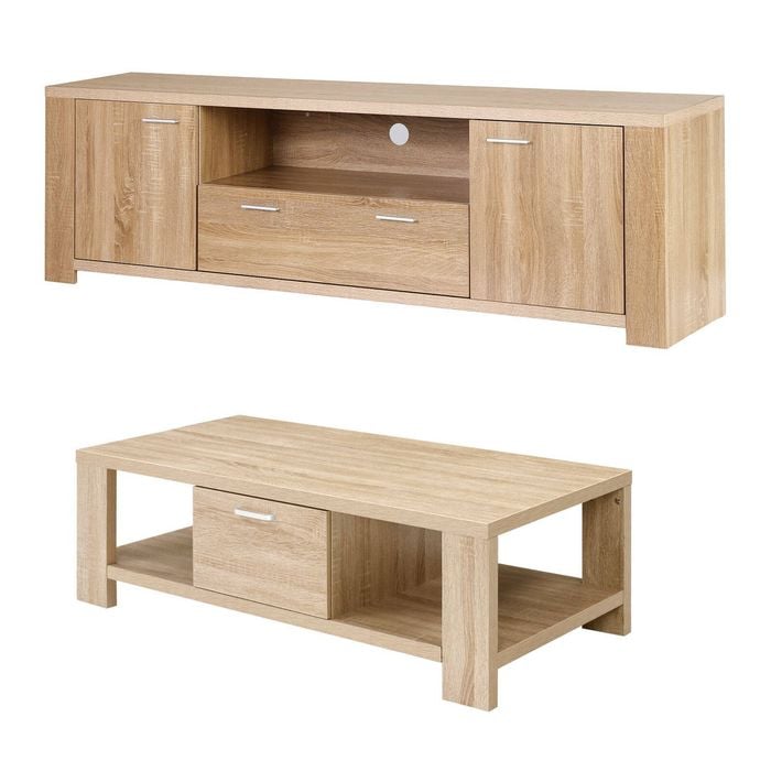 Artiss Tv Unit & Coffee Table Set Storage Drawer Pine