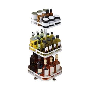 SOGA 3 Tier White Steel Rotating Kitchen Countertop Organiser Shelf