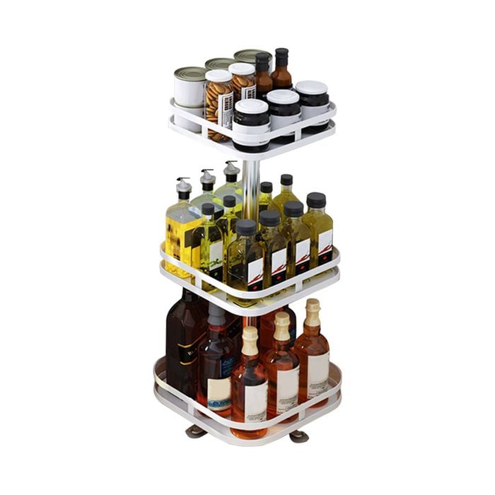 SOGA 3 Tier White Steel Rotating Kitchen Countertop Organiser Shelf