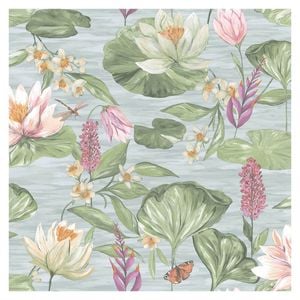 Water Lily Blue Wallpaper 53cm x 10.05m